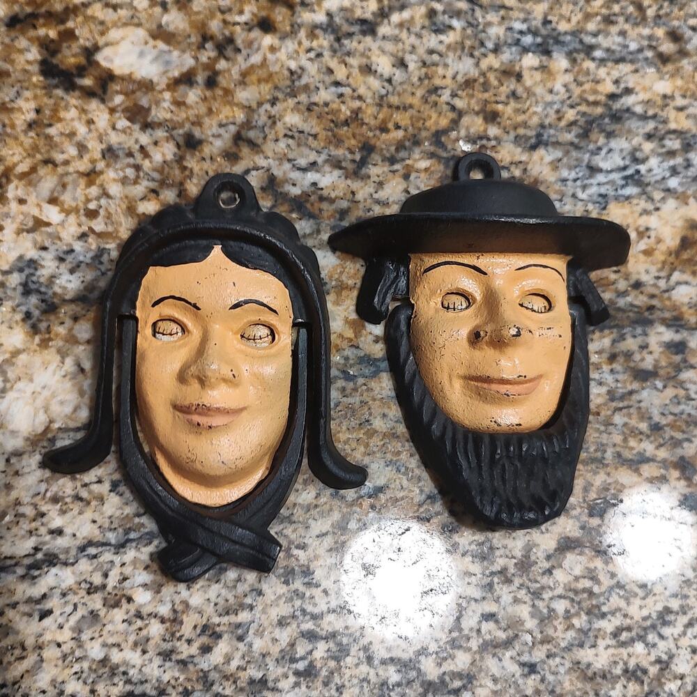 Vintage Cast Iron Door Knockers Set of 2 - Man & Woman Faces